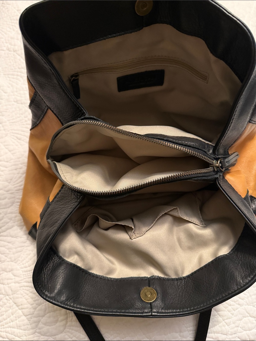 Leather Shoulder Bag in Light Tan and Black - Picture 4 of 16